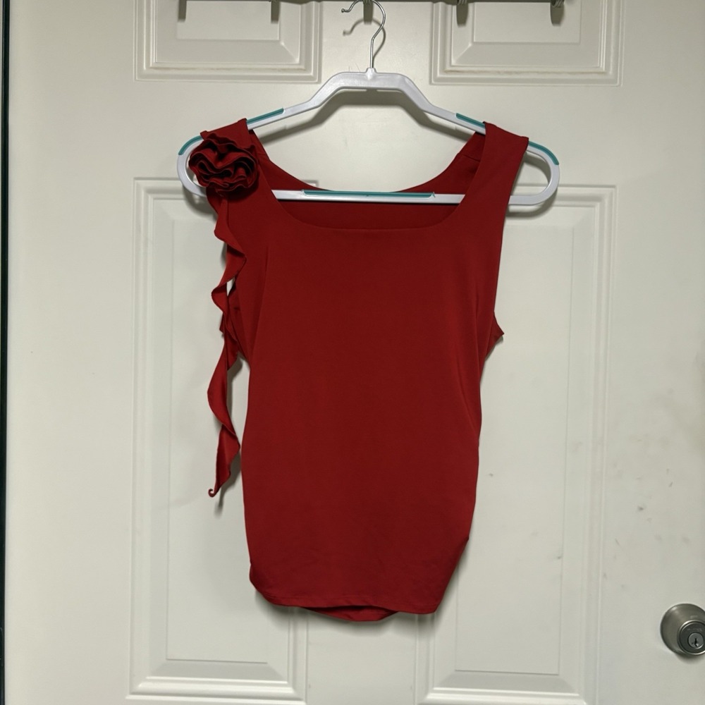 Red Sleeveless Blouse with Floral Accent size L (11-13)
